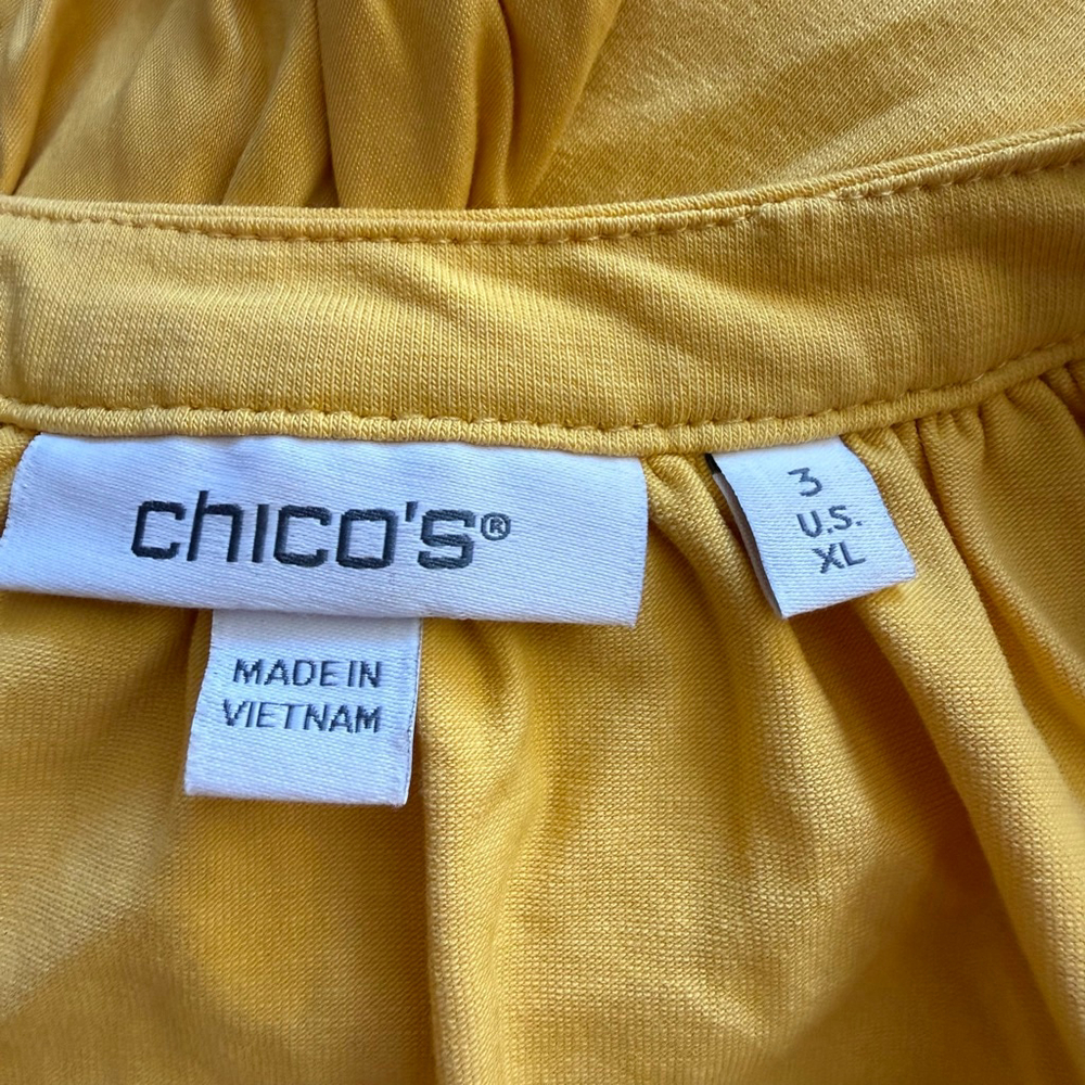 Chico's yellow puffed sleeves top tie knot front waist length blouse sz XL - Picture 8 of 10